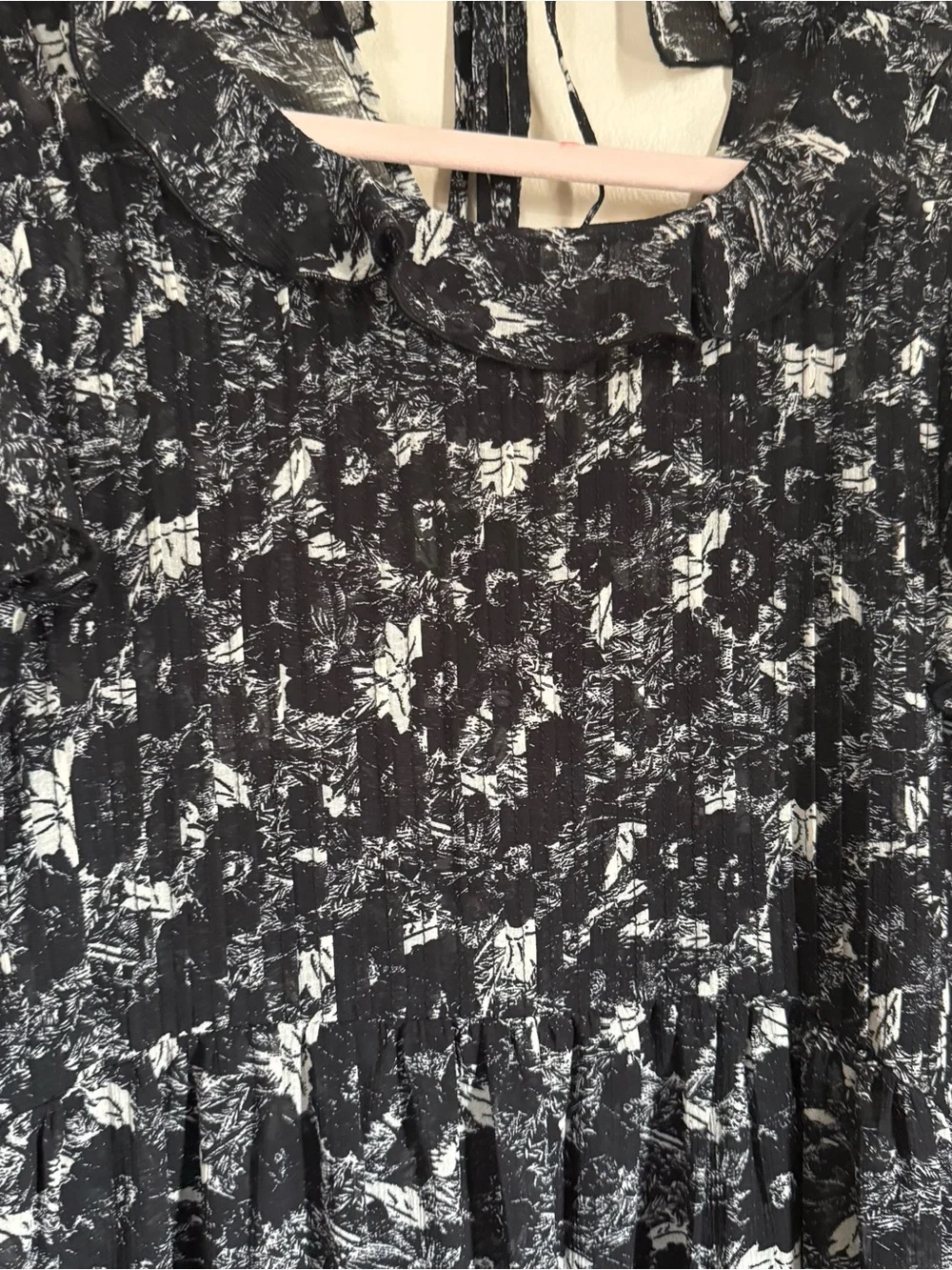 Free People These Dreams Sheer Floral Print Ruffle Trim Mini Dress Size Medium